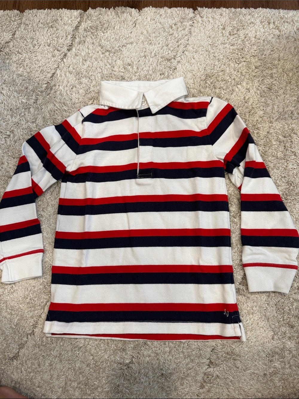 Janie and Jack White Long-Sleeve Polo with Red & Navy Stripes